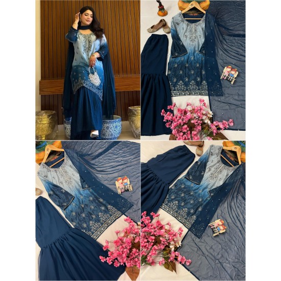 Ombre Elegance Chinon Silk Suit Set – Midnight Blue