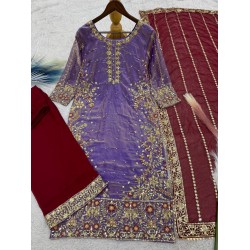 Royal Orchid & Maroon Embroidered Sharara Suit