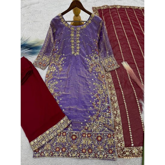 Royal Orchid & Maroon Embroidered Sharara Suit