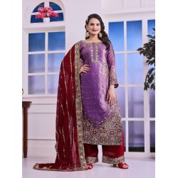 Royal Orchid & Maroon Embroidered Sharara Suit