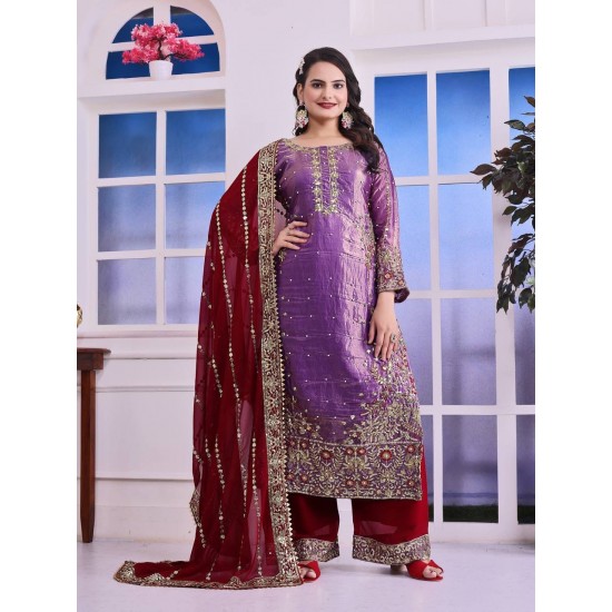 Royal Orchid & Maroon Embroidered Sharara Suit