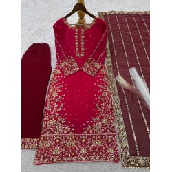 Crimson Bloom Embroidered Sharara Suit