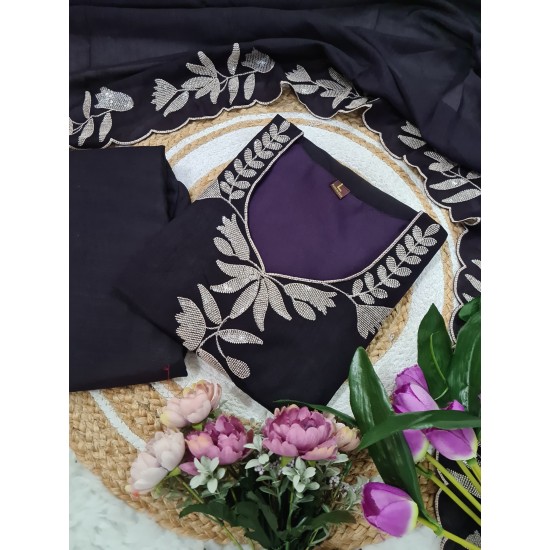 Midnight Black Bloom Embroidered Silk Suit Set