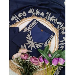 Midnight Blue Embroidered Silk Suit Set