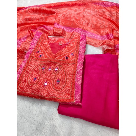 Pink Charm Bandhej Printed Suit Set