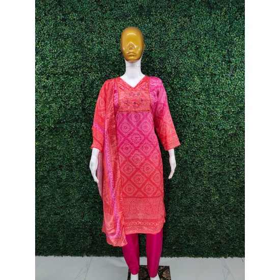 Pink Charm Bandhej Printed Suit Set