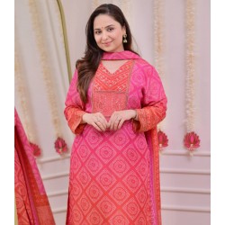 Pink Charm Bandhej Printed Suit Set