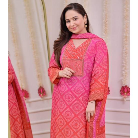 Pink Charm Bandhej Printed Suit Set