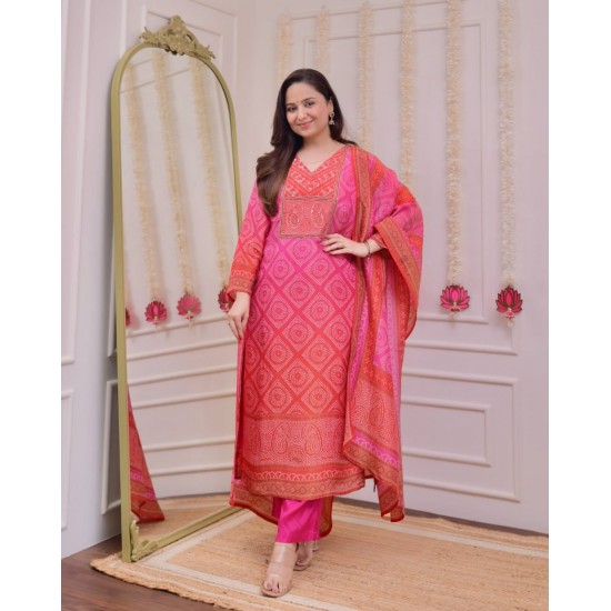Pink Charm Bandhej Printed Suit Set