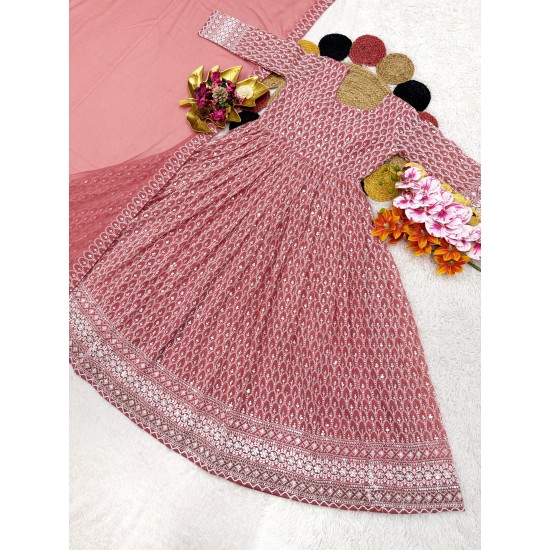 Rose Pink Embroidered Anarkali Suit