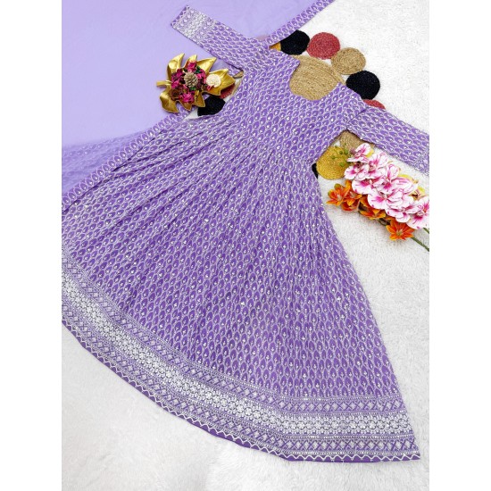 Lavender Embroidered Anarkali Suit