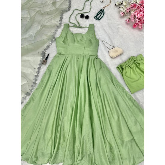 Mint Glam Organza Anarkali Suit Set