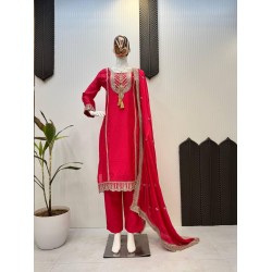 Ruby Red Embroidered Straight Suit