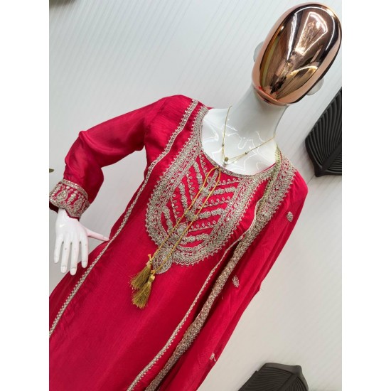 Ruby Red Embroidered Straight Suit