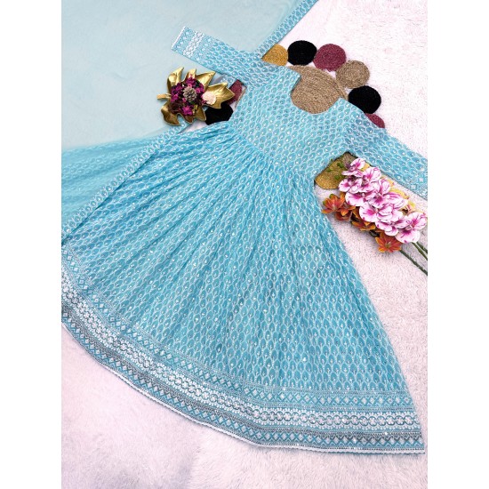 Sky Blue Chikankari Embroidered Anarkali Suit