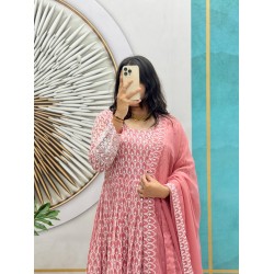 Rose Pink Embroidered Anarkali Suit