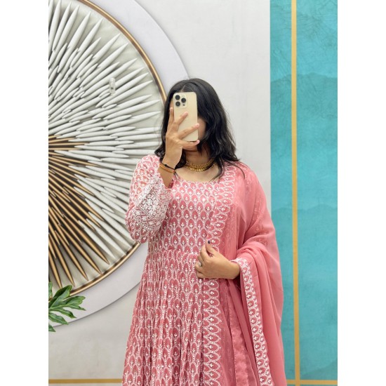 Rose Pink Embroidered Anarkali Suit