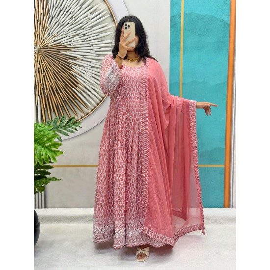 Rose Pink Embroidered Anarkali Suit