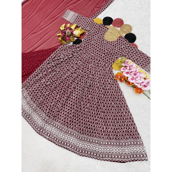 Maroon Embroidered Anarkali Suit