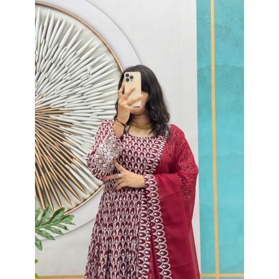 Maroon Embroidered Anarkali Suit