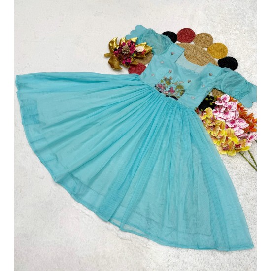 Sky Blue Embroidered Flared Dress