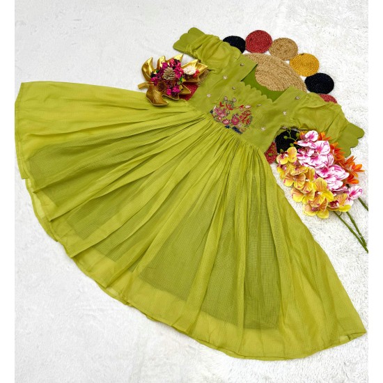 Olive Green Embroidered Flared Dress