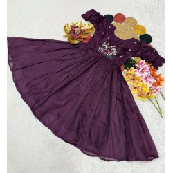  Wine Purple Embroidered Flared Dress