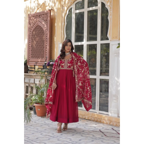 Royal Maroon Embroidered Anarkali Set
