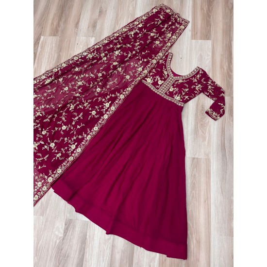 Royal Maroon Embroidered Anarkali Set