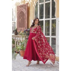 Royal Maroon Embroidered Anarkali Set