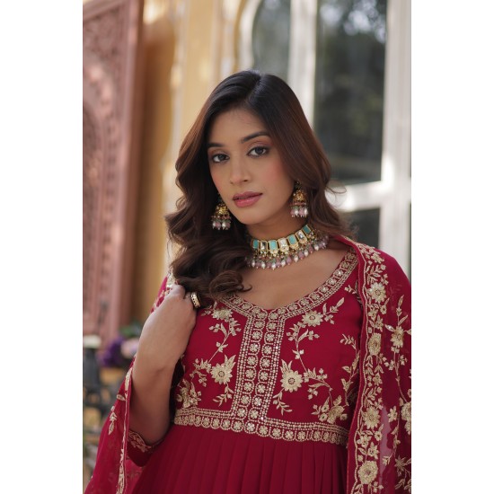 Royal Maroon Embroidered Anarkali Set