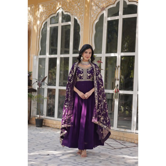 Imperial Plum Embroidered Anarkali Set