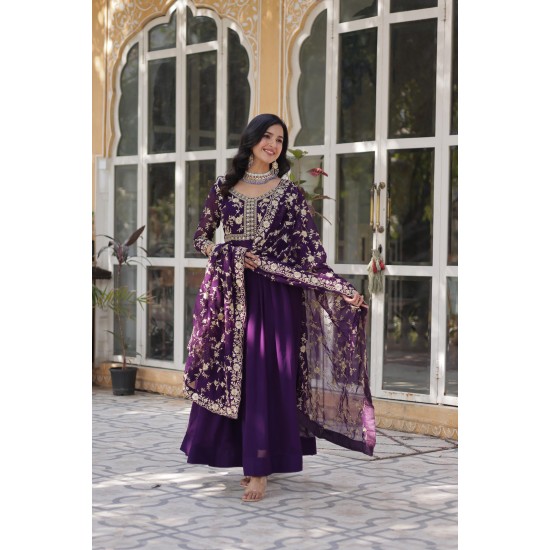 Imperial Plum Embroidered Anarkali Set