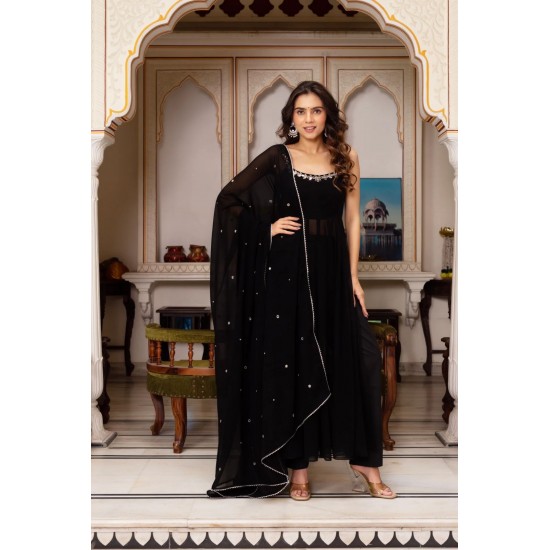Midnight Elegance Black Anarkali Suit Set