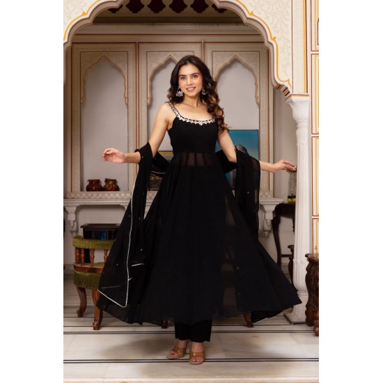 Midnight Elegance Black Anarkali Suit Set