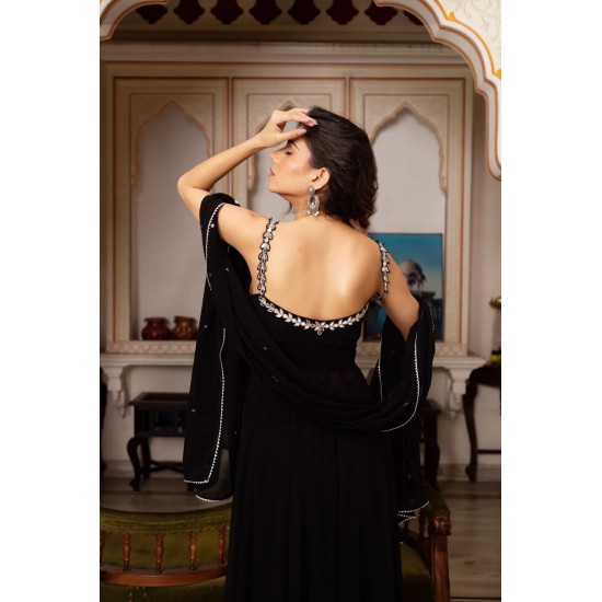 Midnight Elegance Black Anarkali Suit Set