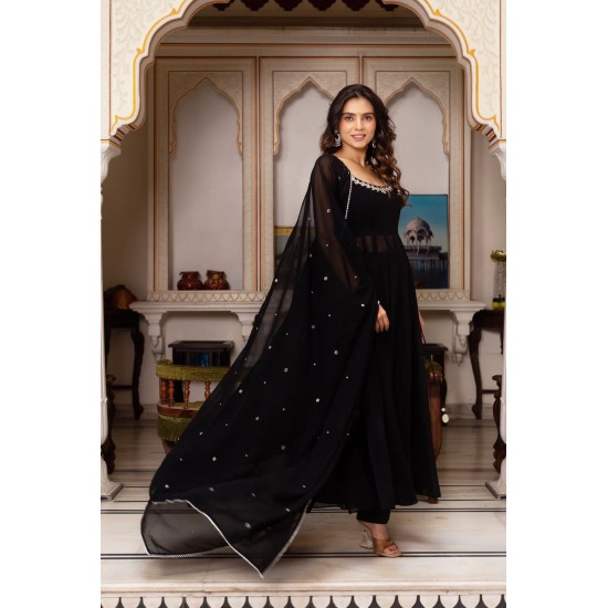 Midnight Elegance Black Anarkali Suit Set