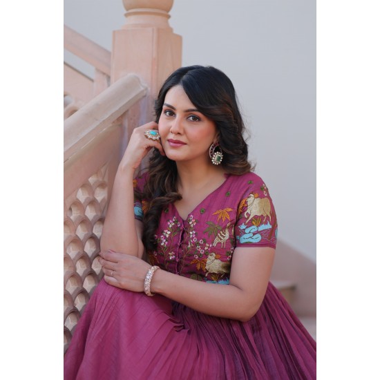 Rosewood Elegance Embroidered Gown