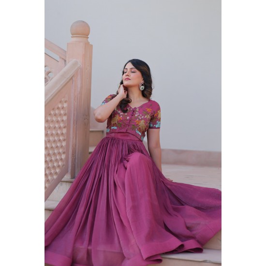 Rosewood Elegance Embroidered Gown