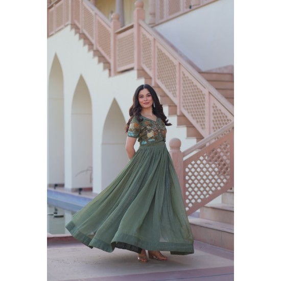 Olive Charm Embroidered Gown