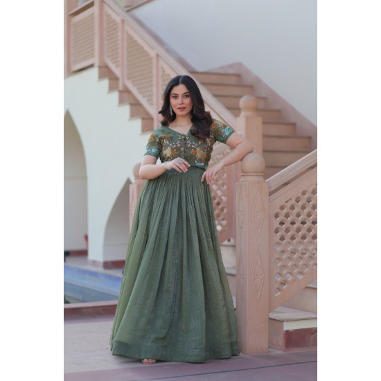 Olive Charm Embroidered Gown