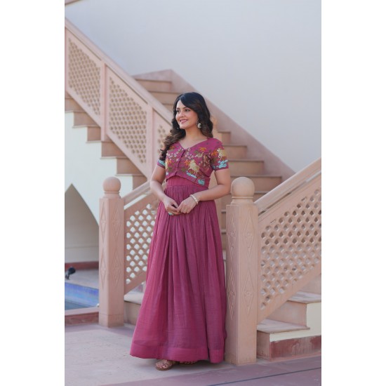Rosewood Elegance Embroidered Gown