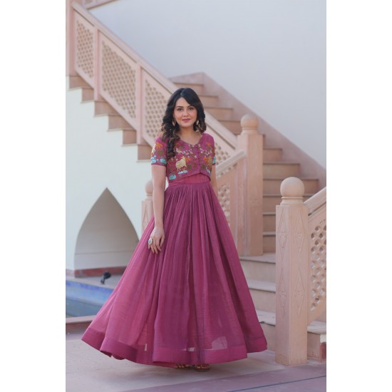 Rosewood Elegance Embroidered Gown