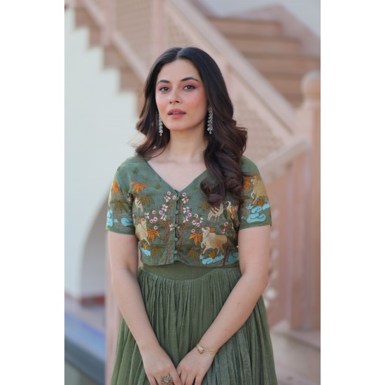 Olive Charm Embroidered Gown