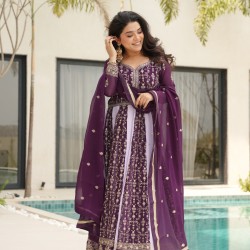 Plum & Lavender Noor Zari Embroidered Anarkali Set  Plum & Lavender Noor Zari Embroidered Anarkali Set