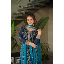 Navy Blue & Teal Royal Zari Embroidered Anarkali Suit Navy Blue & Teal Royal Zari Embroidered Anarkali Suit