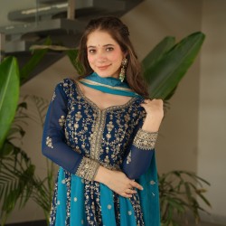 Navy Blue & Teal Royal Zari Embroidered Anarkali Suit Navy Blue & Teal Royal Zari Embroidered Anarkali Suit