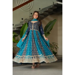 Navy Blue & Teal Royal Zari Embroidered Anarkali Suit Navy Blue & Teal Royal Zari Embroidered Anarkali Suit