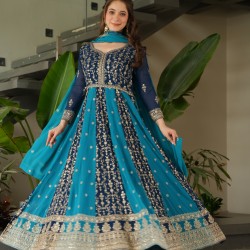 Navy Blue & Teal Royal Zari Embroidered Anarkali Suit Navy Blue & Teal Royal Zari Embroidered Anarkali Suit