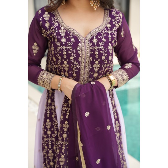  Plum & Lavender Noor Zari Embroidered Anarkali Set